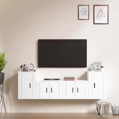 Set dulap TV, 4 piese, alb, lemn prelucrat foto