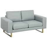 HOMCOM Canapea 2 Locuri, cu Cadru din Lemn Masiv, Piciorușe Metalice, Design Simplu, Hellgrau | Aosom Romania