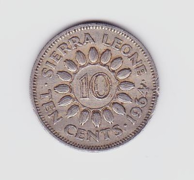Moneda Sierra Leone 10 Centi 1964 - KM#19 VF foto
