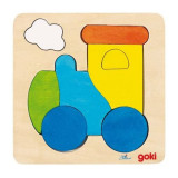 Puzzle Locomotiva Goki, 15 x 15 x 0.8 cm, 6 piese, lemn, 3 ani+