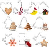 Forme pentru Fursecuri Craciun Koken, Otel inoxidabil, Set 10 forme de taiat prajituri, Model Craciun, Argintiu