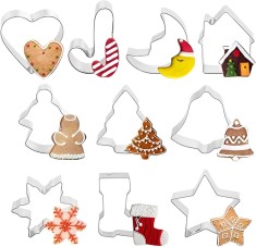 Forme pentru Fursecuri Craciun Koken, Otel inoxidabil, Set 10 forme de taiat prajituri, Model Craciun, Argintiu