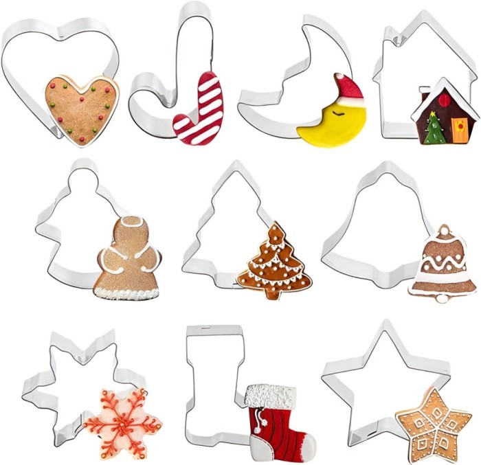 Forme pentru Fursecuri Craciun Koken, Otel inoxidabil, Set 10 forme de taiat prajituri, Model Craciun, Argintiu