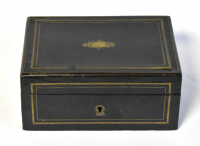 Caseta / cutie bijuterii - lemn cu intarsie alama - Napoleon III - secol XIX foto
