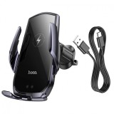 Suport auto Hoco cu Incarcare Wireless 15W, Quick Charge, cleme automate cu senzor infrarosu, rotire 360&deg;,