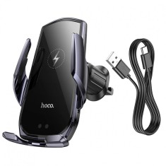 Suport auto Hoco cu Incarcare Wireless 15W, Quick Charge, cleme automate cu senzor infrarosu, rotire 360&deg;,