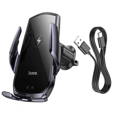 Suport auto Hoco cu Incarcare Wireless 15W, Quick Charge, cleme automate cu senzor infrarosu, rotire 360&amp;deg;, foto