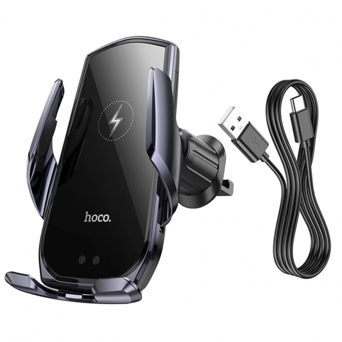 Suport auto Hoco cu Incarcare Wireless 15W, Quick Charge, cleme automate cu senzor infrarosu, rotire 360&deg;,