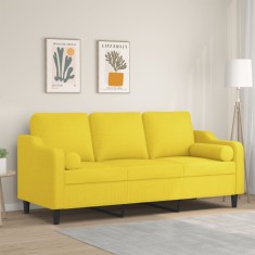 vidaXL Canapea cu 3 locuri cu pernuțe, galben deschis, 180 cm, textil 3200858