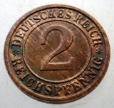 2.791 GERMANIA WEIMAR 2 REICHSPFENNIG 1936 D XF EROARE
