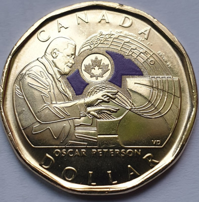 1 Dollar 2022 Canada, Celebrating Oscar Peterson, unc, color foto