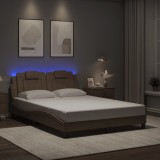 Cadru Pat Gossi cu LED, 120x200 cm, Piele Ecologica Cappuccino, Tablie Inclusa, Design Modern