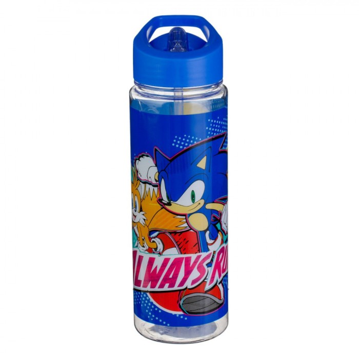 Sticlă Apă Plastic, Sonic, Capacitate 650ml, Transparent Albastru, Pai Flip Top