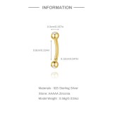 Cumpara ieftin Piercing din Argint 925 Placat cu Aur, Model Bara Curbata cu Zirconiu AAAAA