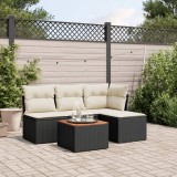 Cumpara ieftin Set mobilier de grădină cu perne, 5 piese, negru, poliratan
