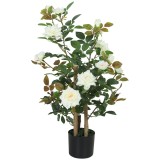 HOMCOM Trandafir Artificial cu 17 Flori, 344 Frunze Mătase, Decor Interior Exterior, 15x15x90 cm, Alb | Aosom Romania