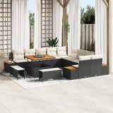Set de Sofa pentru Grădină vidaXL 13 Piese cu Perne Negru Ratan Poli Acacia, Sofa pentru Grădină vidaXL cu 2 Locuri și Depozitare &amp; Perne Negru Ratan