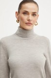 BOSS pulover de lana femei, culoarea gri, light, cu guler