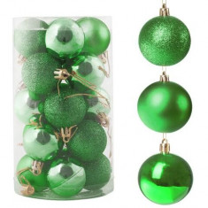 Set globuri Craciun, pentru brad, din plastic, 4cm, 20 buc, verde