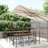 VidaXL Set bar pentru grădină, 9 piese, negru, poliratan/lemn acacia
