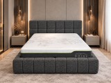 Pat Grande 180x200 cm Lada Depozitare Tapitat Stofa Gri Somiera Inclusa (cod ML2516-15)