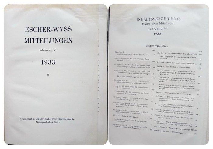G758-I-Album Tehnic vechi- Germania 1933 ESCHER WYSS: Turbine HIDRAULICE-Turbocompresoare- Ventilatoare-Autovapoare-Pompe de stocare.