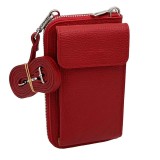 Geanta telefon si portofel 2 in 1 de dama din piele naturala, Made in Italy, Compartiment telefon si portofel, 10 x20x4.5 cm, Negru, Rosu
