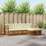 vidaXL Set Canapele Exterior Lemn Masiv Acacia Cu Perne Natural Crem Rezistent Intemperii