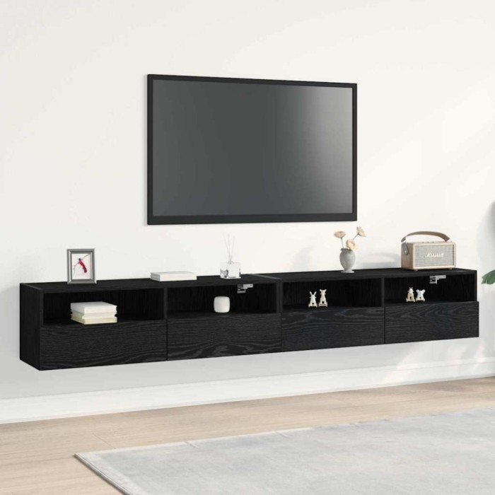 vidaXL Dulap TV de perete, 2 buc., stejar negru, 100x30x30 cm, lemn
