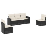 Set mobilier de gradina cu perne, 5 piese, negru, poliratan