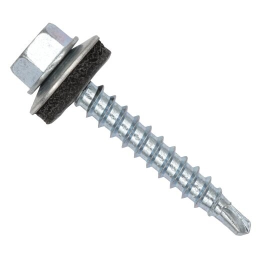 Set 100 Surub autoforant pt. tigla metalica sau tabla, cap hexagonal, saiba EPDM 4.8 x 60 mm RAL9005 - Negru jet