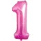 Balon din folie metalizata flippy, figurina cifra, tema aniversare 80 cm, ambalaj individual, pai inclus, umflare cu aer sau heliu, roz, cifra 1