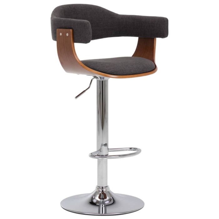 Scaune de bar, 2 buc., gri, lemn curbat si material textil