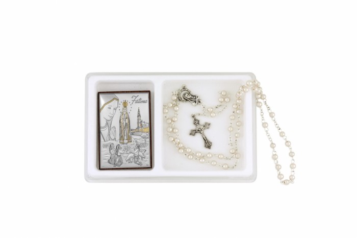 Icoana si rozariu argint Maica Domnului de la Fatima