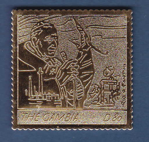 ✅ Gambia 2005,Papa Ioan Paul II, timbru din foita aur/embosat, Mi. 5572/9 Euro,MNH