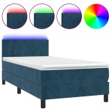 Cumpara ieftin Pat cu arcuri, saltea si LED, bleumarin, 90x190 cm, catifea