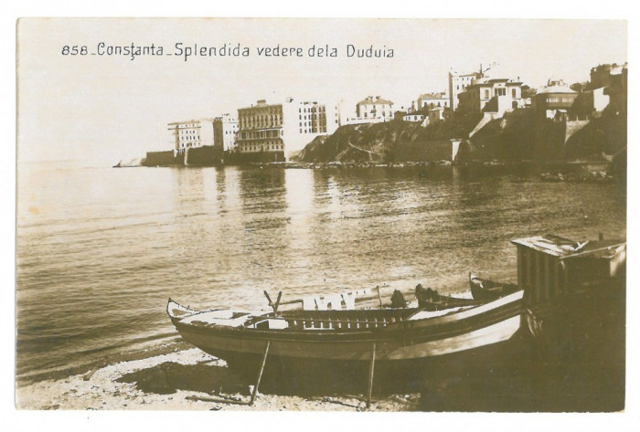 4977 - CONSTANTA, Plaja, barca, Romania - old postcard, real PHOTO - unused