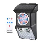 Lampa solara de perete, cu 59 de LED-uri albe si colorate, cu senzor de miscare, panou solar de 3W, autonomie 10h, cu telecomanda, negru