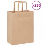 vidaXL Pungi de h&acirc;rtie 250 buc cu m&acirc;nere maro 21x11x28 cm