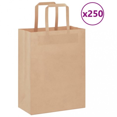 vidaXL Pungi de h&amp;acirc;rtie 250 buc cu m&amp;acirc;nere maro 21x11x28 cm foto