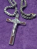 Crucifix cu lant masiv Vintage pentru gat,lant si crucifix vechi masiv argintiu