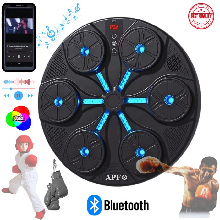 Aparat Smart de Box APF&reg; cu Lumini RGB, Bluetooth, Manusi Negre si Fixare cu Banda Velcro, Negru