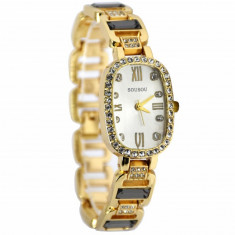 Ceas elegant de dama Shine Crystal - Gold Edition, bratara metalica foto