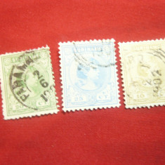 Serie mica Suriname Colonie Olandeza 1892 Printesa Wilhelmina ,3 val. stamp.