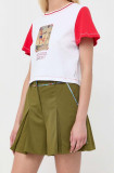 MAX&amp;Co. pantaloni scurti Supermax x Superga femei, culoarea verde, neted, high waist, Max&amp;Co.