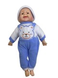 Bebe de jucarie cu sunete imbracat in salopeta albastra