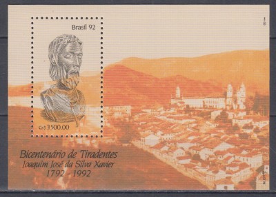 BRAZILIA 1992 BICENTENARUL EROULUI NATIONAL TIRADENTES/ SILVA XAVIER BLOC MNH foto