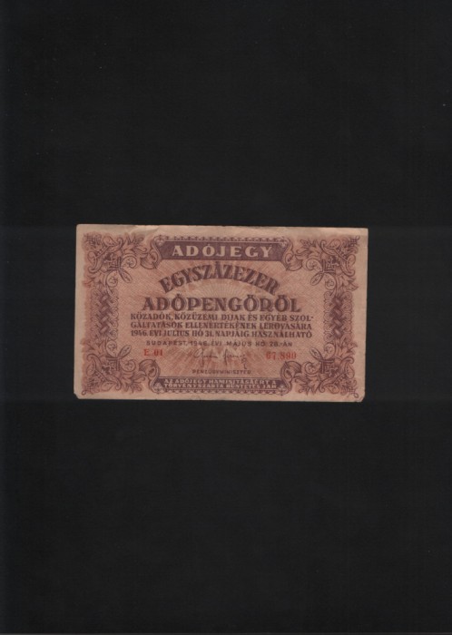Ungaria 100000 100 000 egyszazezer adopengorol adopengo 1946 seria04890