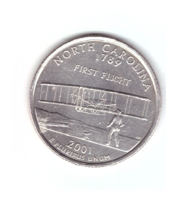 Moneda SUA 25 centi/quarter dollar 2001 D, North Carolina, stare buna, curata