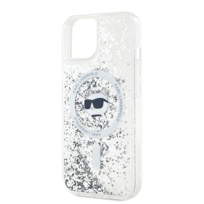 Husa pentru iPhone 16 - Karl Lagerfeld Glitter Liquid MagSafe (KLHMP16SLGCHSGH) - Transparent Choupette Head foto